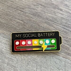 My Social Battery enamel sliding pin. New in package.